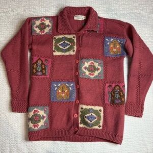 Vintage 80’s Abercrombie & Fitch Pink 100% Wool Knit with Patches style sz Small